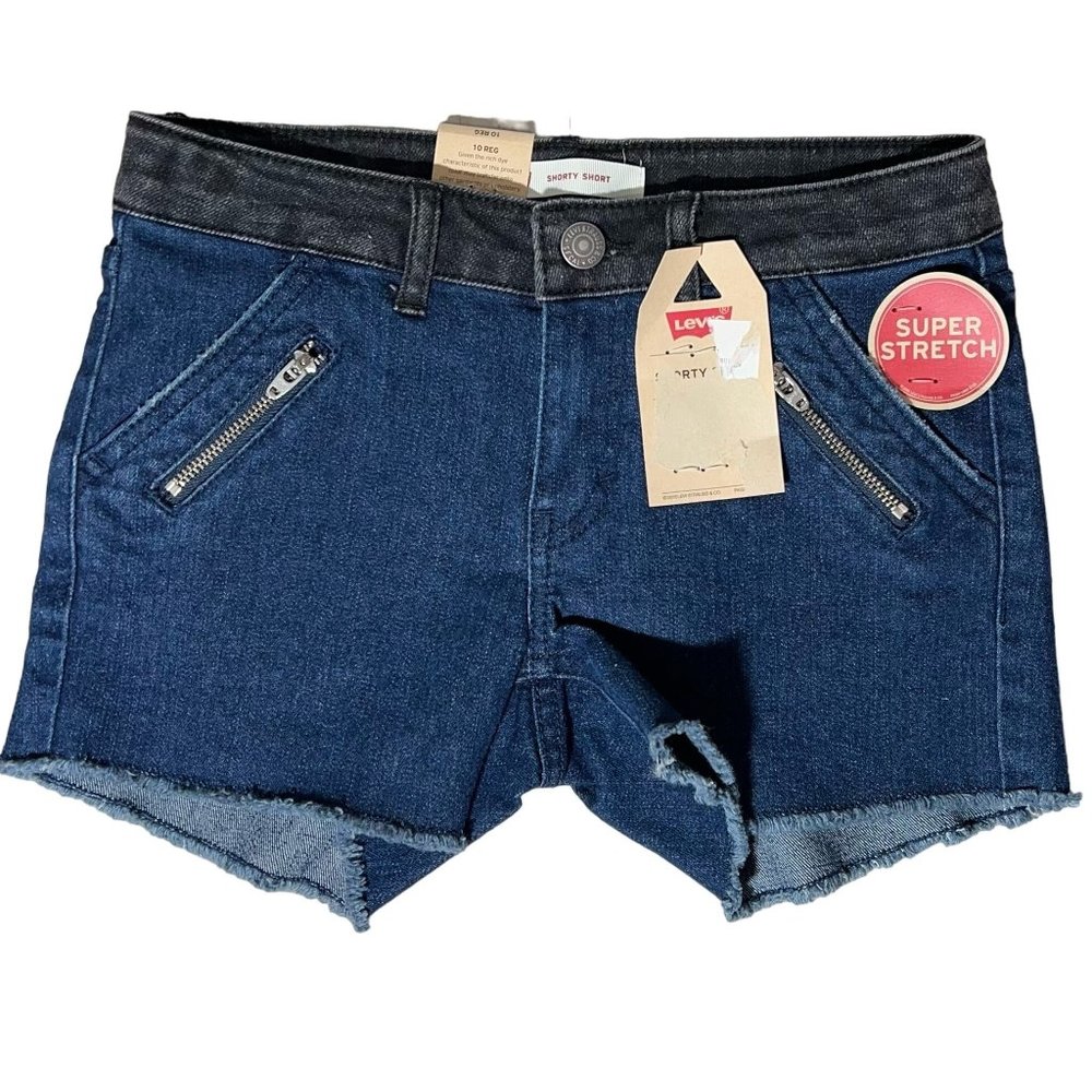 Levi’s girls 10R shorty short shorts denim blue black super stretch slim hip zip
